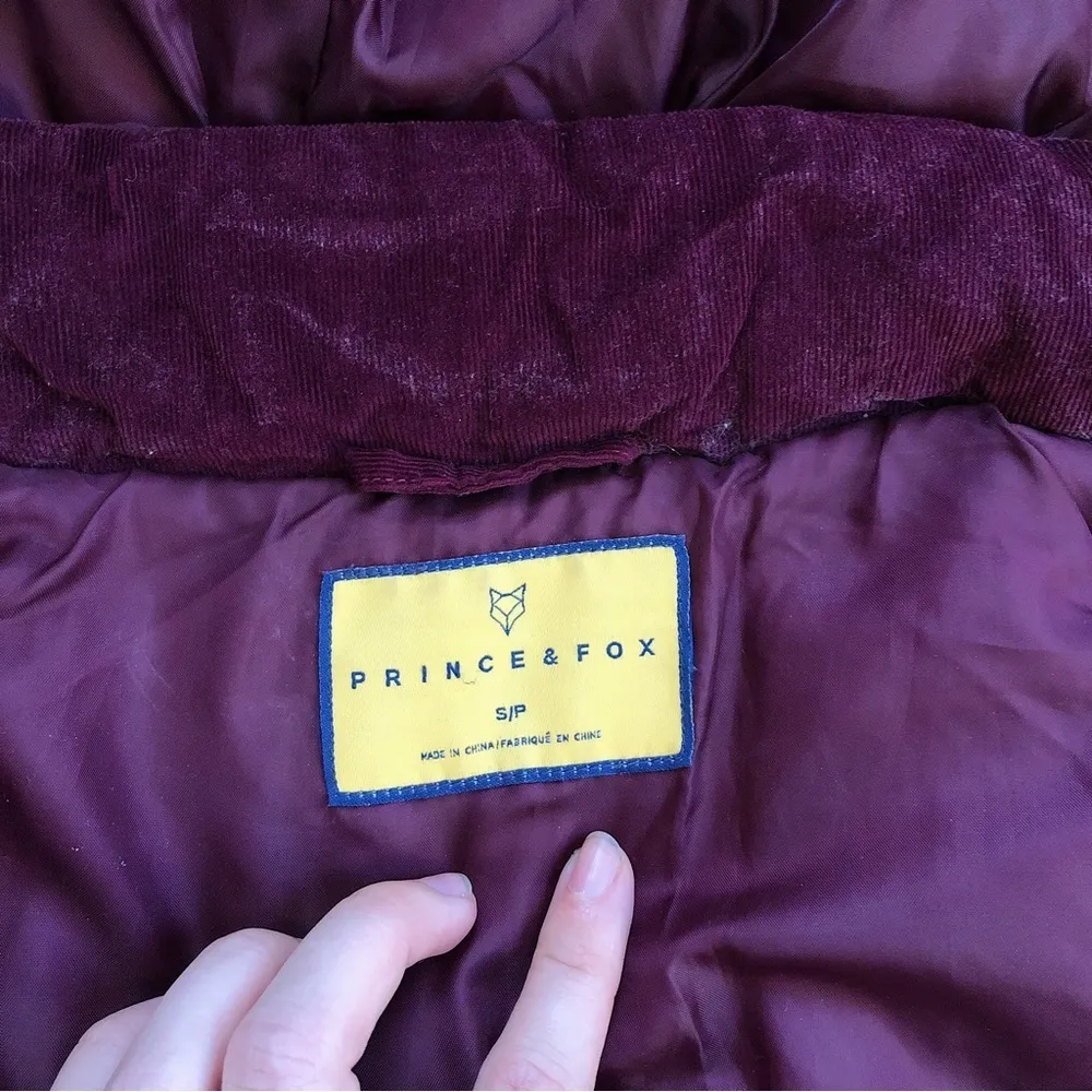 Prince & Fox • puffer vest faux fur trim hood burgundy maroon quilted Red - Image 3