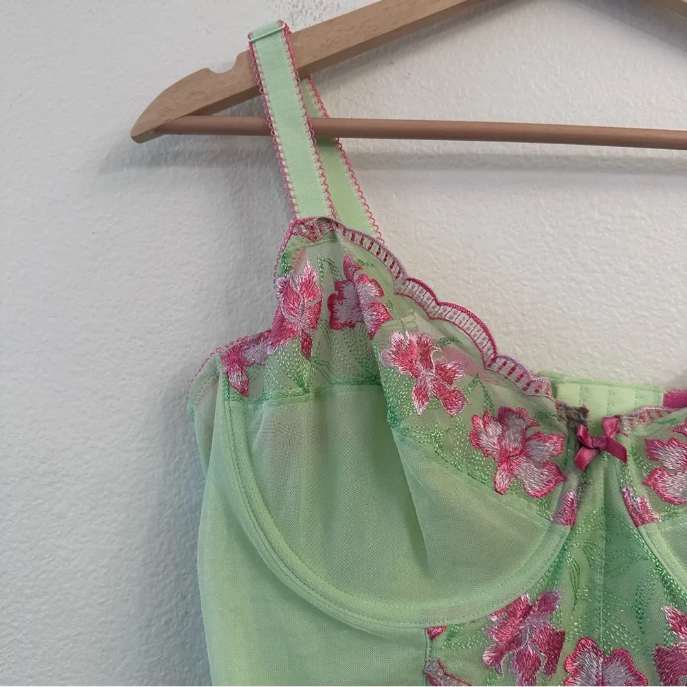 Lane Bryant Cacique Green Bustier Pink Floral Size 14 / 16 - Image 3