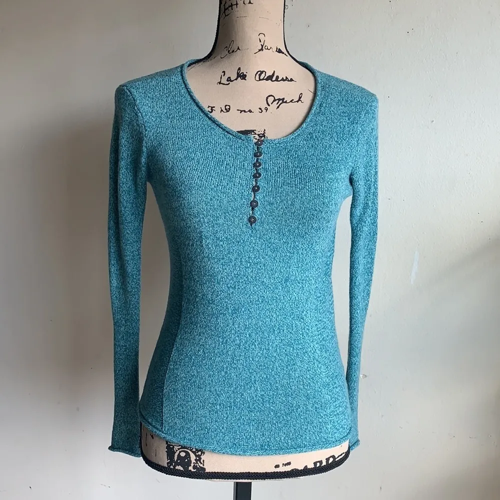 Sundance Homestead Henley Silk Blend Teal Blue Sweater Size PXXS NWOT - Image 4