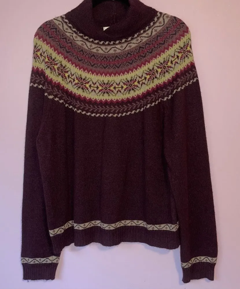 VTG Evan Picone Angora Blend Fair Isle Sweater XL Purple Knit - Image 1