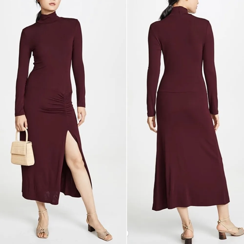 STAUD Portobella Side Ruch Midi Sheath Dress In Merlot Large - Image 2