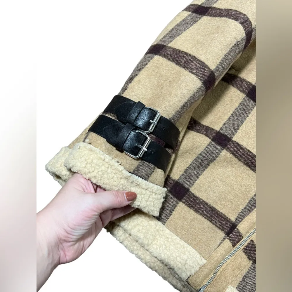 J.O.A Plaid Faux Fur Shearling Moto‎ Jacket - Image 5