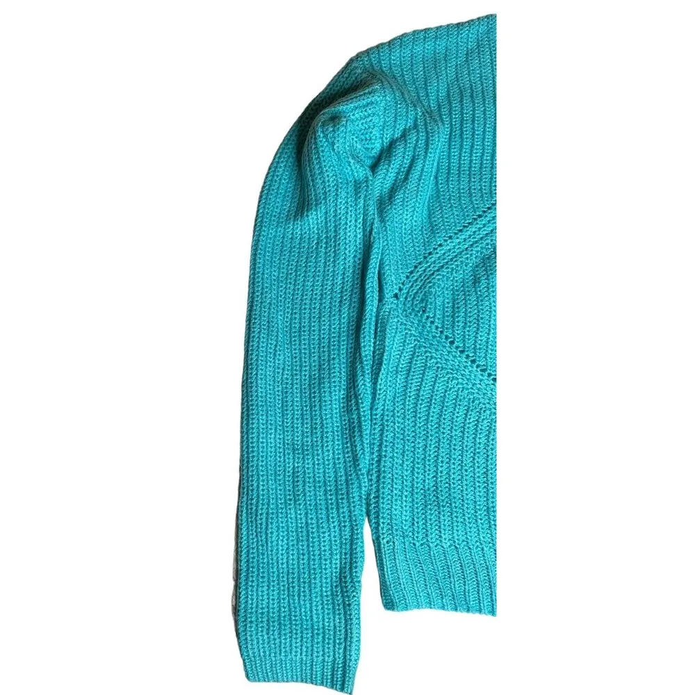 Aeropostale Womens Soft Cropped Cable Knit Turquoise Blue Sweater Size L - Image 3