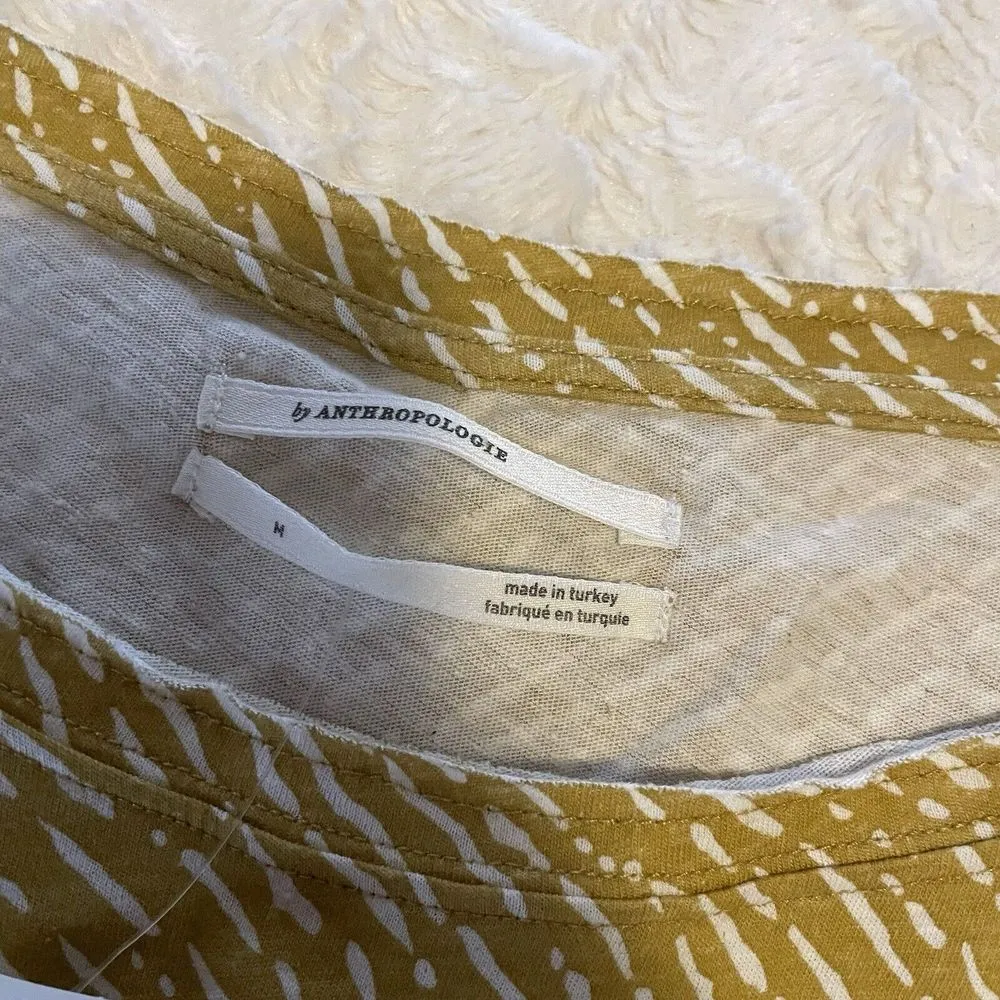 NWT Anthropologie Sleeveless Tie Front Mustard Print Shirt Medium M New Cropped - Image 3