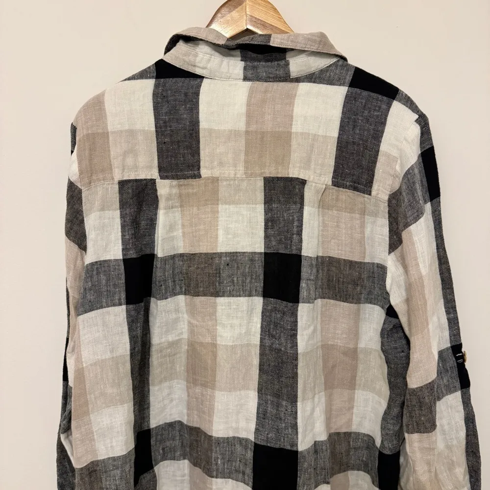 Match Point USA 100% Linen Shirt Dress Size Medium Button Down Oversized Boho Black - Image 11