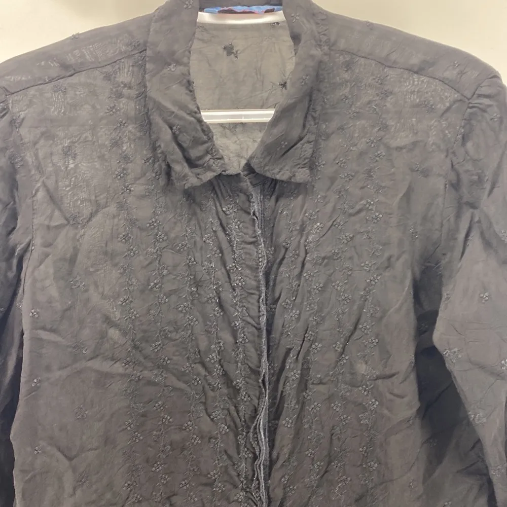 Johnny Was black on black embroidered semi sheer snap button down flare sleeve - Image 4