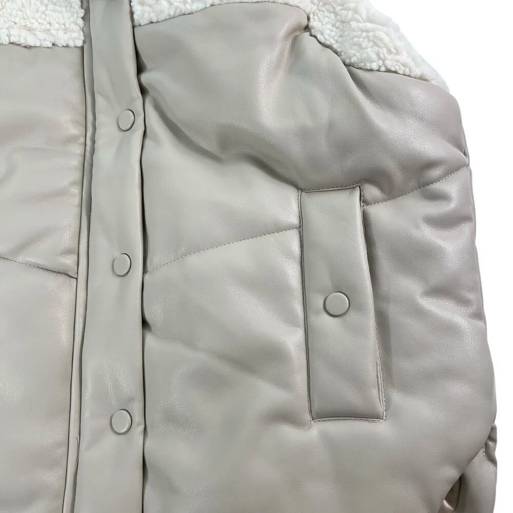 New Women’s BLANKNYC Vegan Leather Quilted Sherpa Vest Size S - Image 4