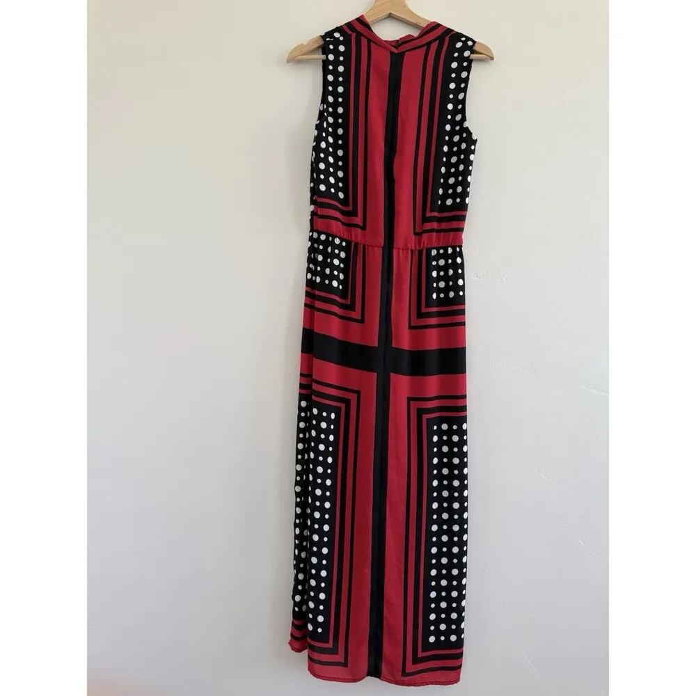 Joseph Ribkoff noire Dress Size 8 Maxi Long Sleeveless Black Red White designe - Image 12