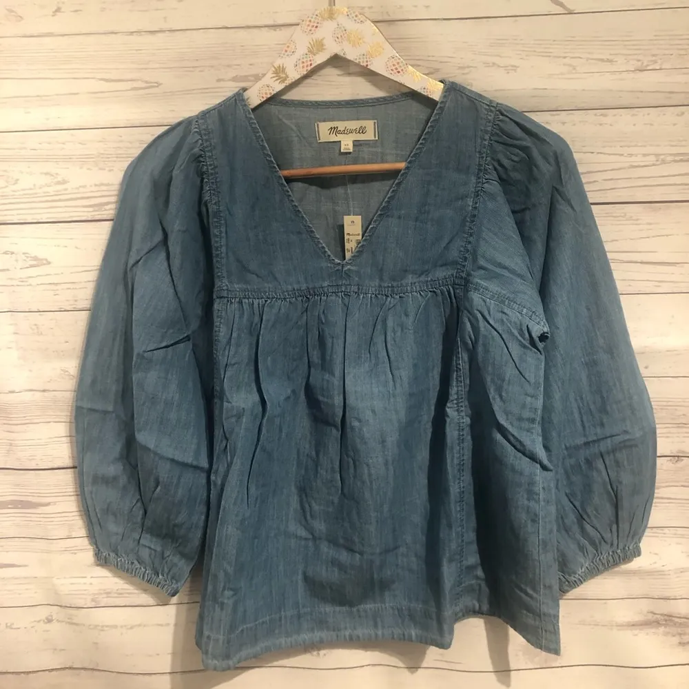 NWT Madewell Denim shirred balloon peasant top - Image 3