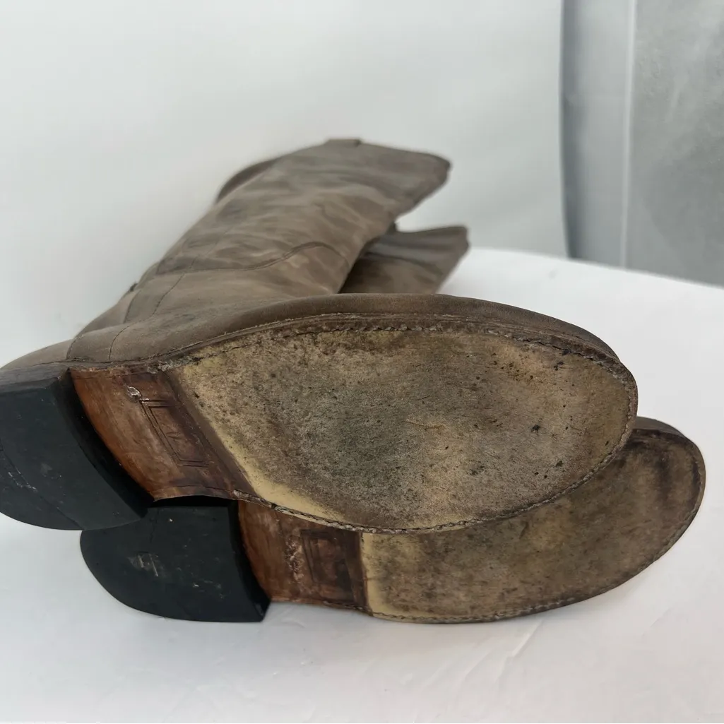 Frye Leather Riding Boots Grey Brown Leather Knee - Image 11