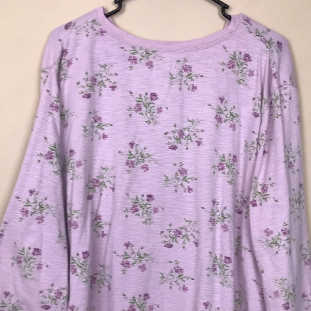 Chaps Women’s Floral Print Purple Quarter Button-Up 7/8 Sleeve Henley Shirt - Image 7