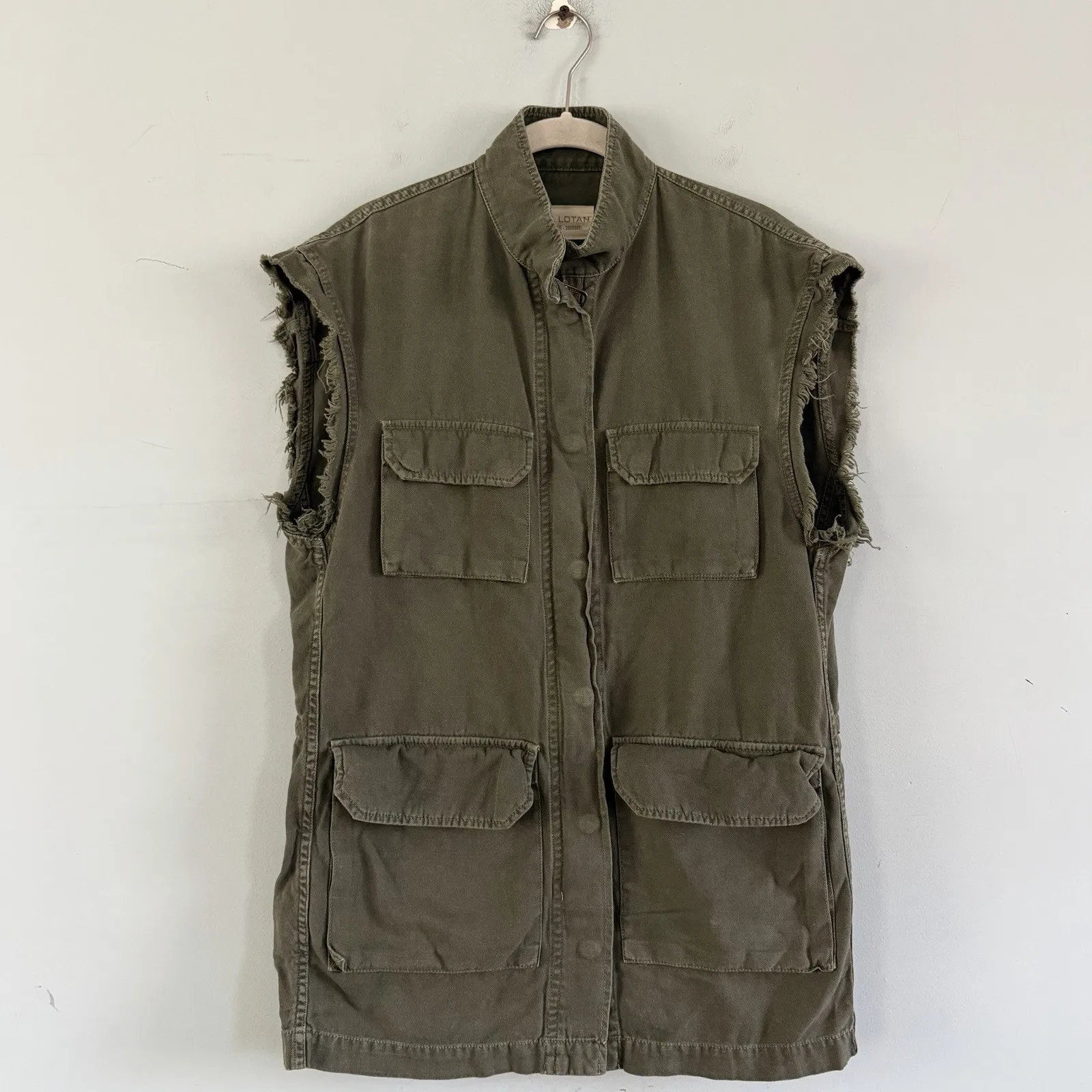 Nili Lotan Army Green Denim Military Cut Off Sleeveless Utility Vest Size 4 - Image 2