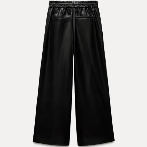 NWT ZARA BLACK BELTED WIDE LEG FAUX LEATHER PANT XL BLOGGERS FAVE - Image 5