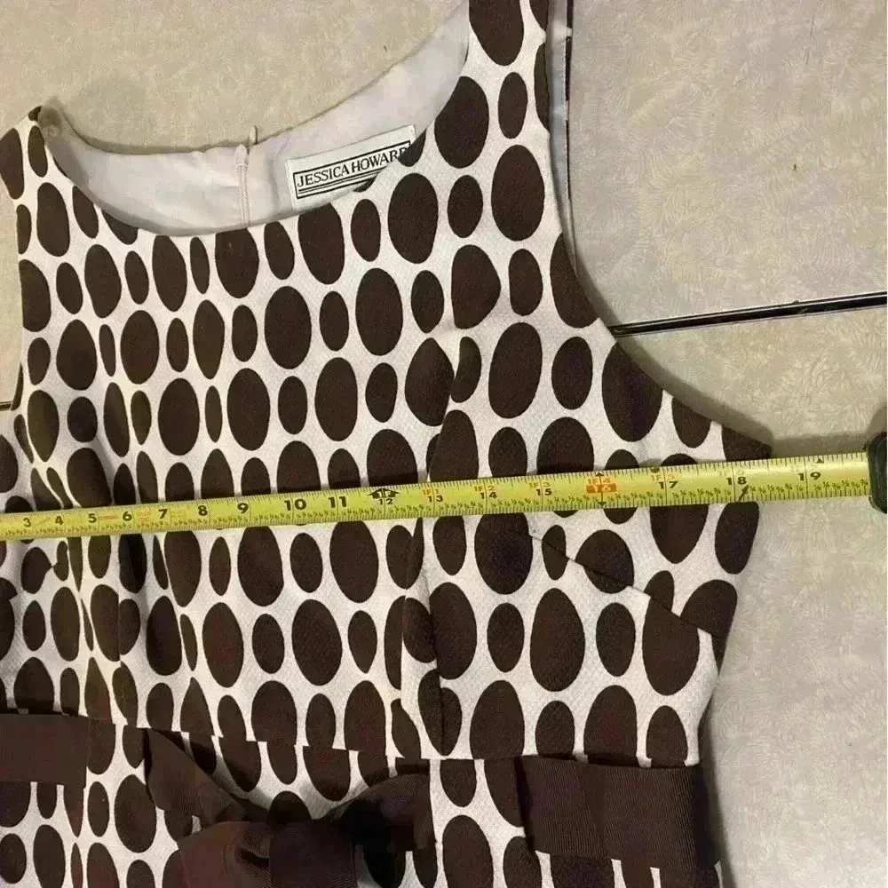 Cream Sleeveless Sheath Brown Polka Dot Belted‎ Dress Size 12 - Image 3