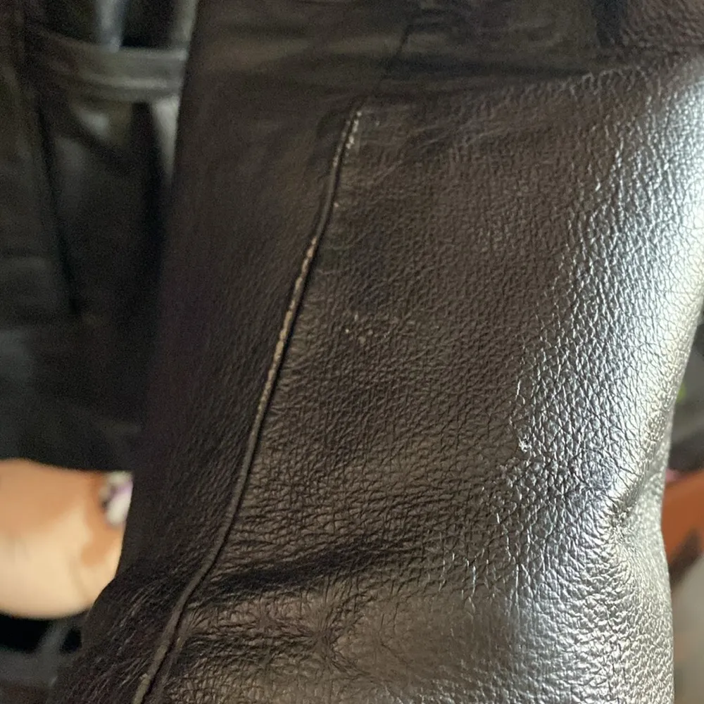 Massini Vtg Leather Jacket - L Hooded, Faux Fur Black Full Zip - Image 4