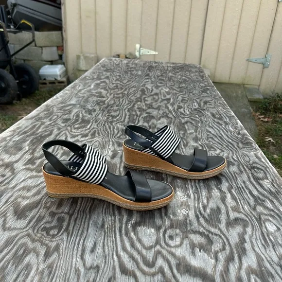 𝅺ITALIAN Shoemakers Shoes Wedge black white  spring summer Strappy‎ stripe - Image 2