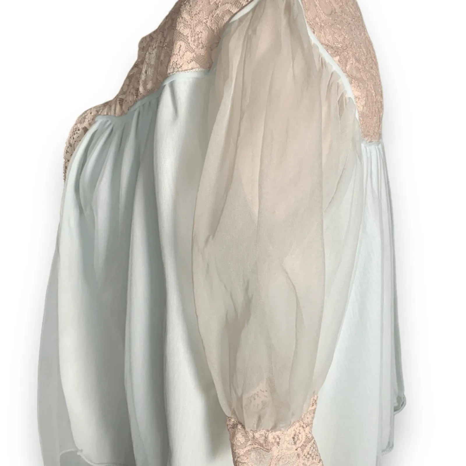 Vintage 1950s Snowdon Mint Lace Bed Jacket Capelet Sheer Puff Sleeve Romantic Green Size M - Image 5