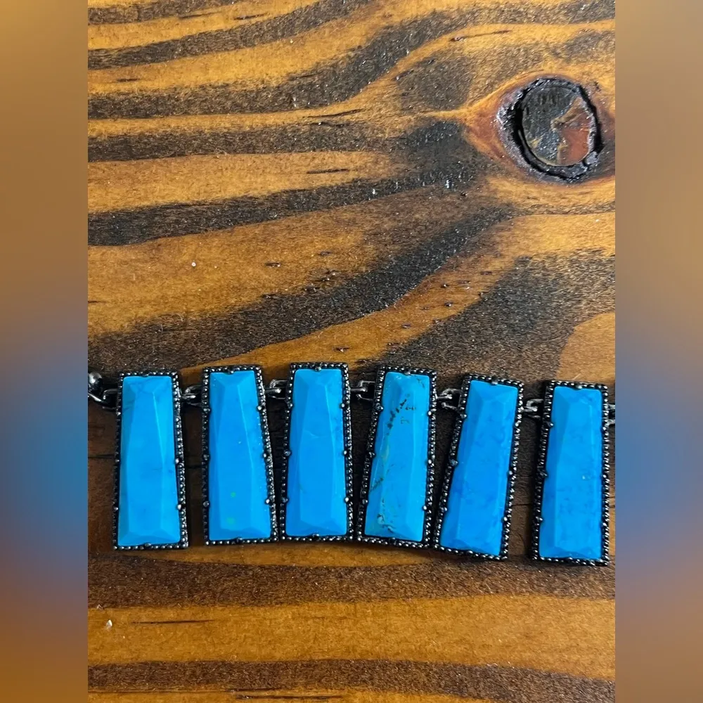 Kendra Scott Luxe Angelina Blue Turquoise Necklace gunmetal rare western boho - Image 10