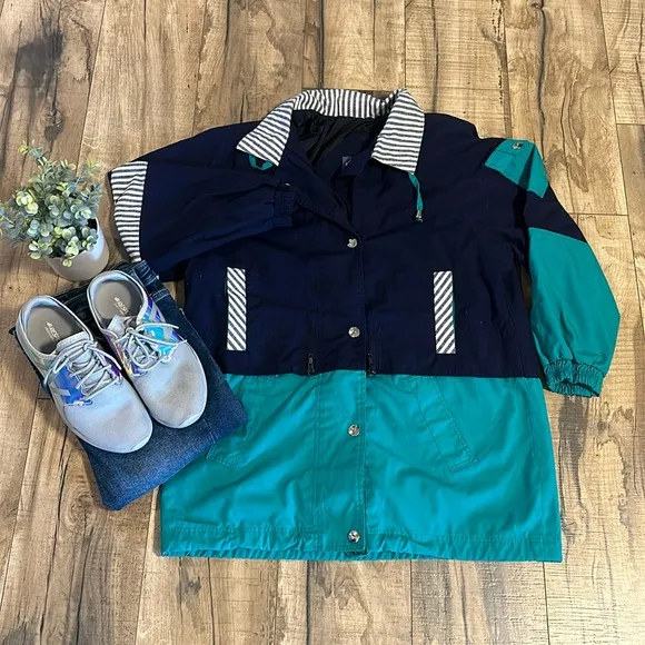 Vintage 90s Braetan Retro Green Blue Teal Windbreaker Coat Jacket Womens Medium - Image 1