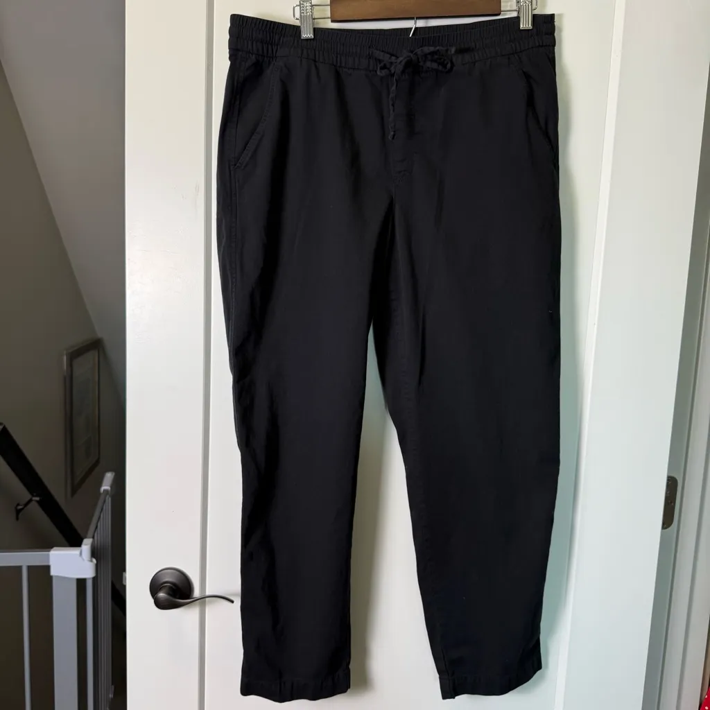 GAP Easy Fit Pull On Tie Waist Twill Pant Relaxed Straight Fit Black Casual LT - Image 2