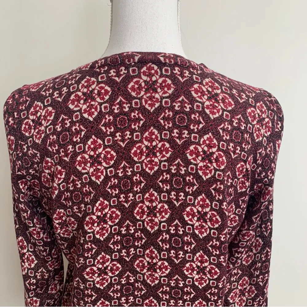 EUC Talbots Burgundy Black Metallic Shimmer Button Cardigan Size L - Image 9