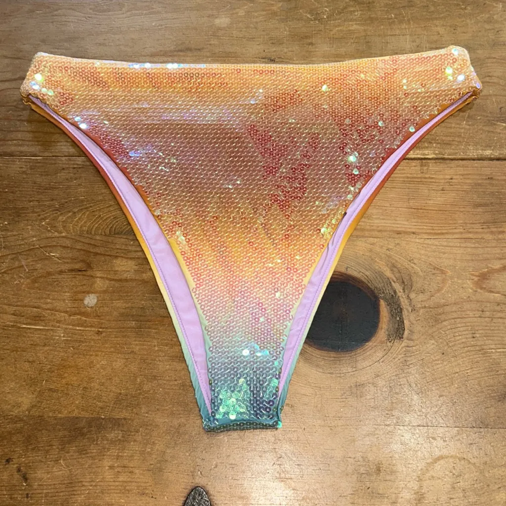 DANNIJO Gianni Bini 1Sequin Bikini Bottom in Yellow and Green Bikini Bottoms XL - Image 3