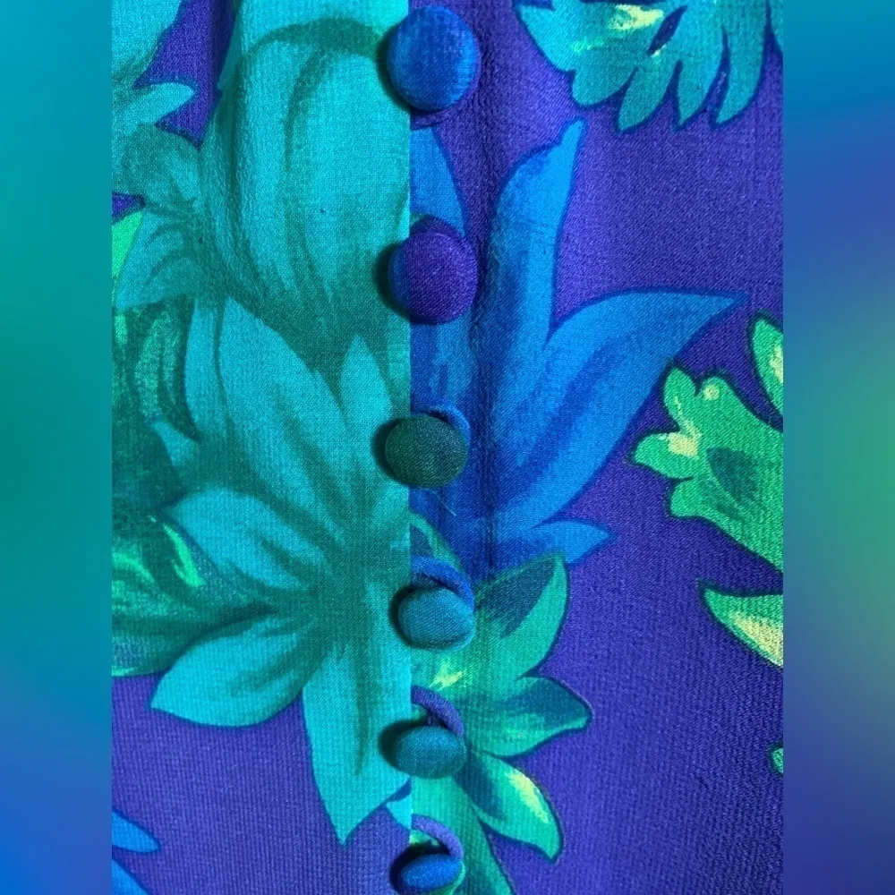 AJ Bari vintage spaghetti strap Hawaiian, tropical, floral print midi dress 8 Blue - Image 5