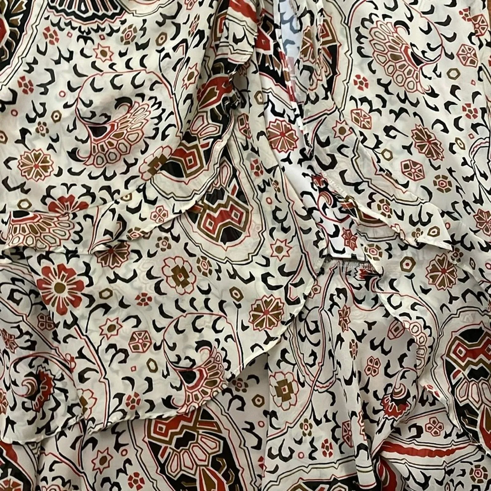 Veronica Beard Beige Derby Paisley Silk Midi Dress Womens Size 00 Ruffles - Image 12