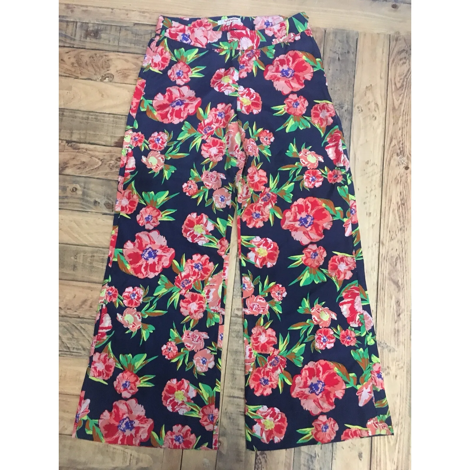 #2  Women's Navy and Floral Wide Leg Palazo Pants by Hollywould, Sz: 9 - Image 2