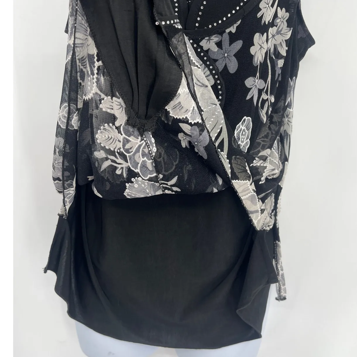 Simply Irresistible Mesh Rhinestone Women Top Sz L Asymmetric Whimsigoth HOliday Black Size L - Image 4