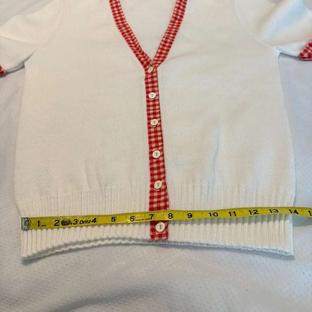 Vintage 60s 70s Arnold Palmer White Cardigan Sweater w/ Red Gingham Trim preppy Size undefined - Image 8