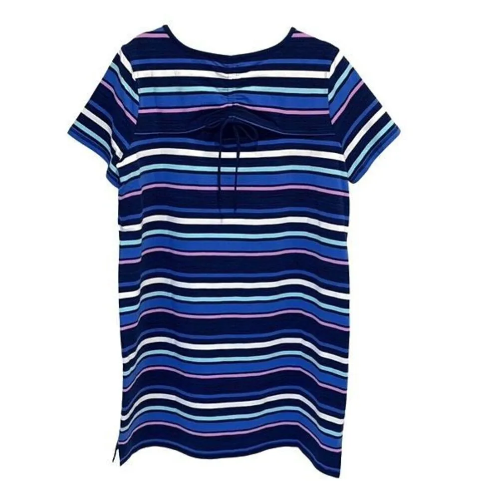 Talbots Womens Stripe Ruched Drawstring Back T-Shirt Dress Blue Pink Size 1X NWT - Image 5