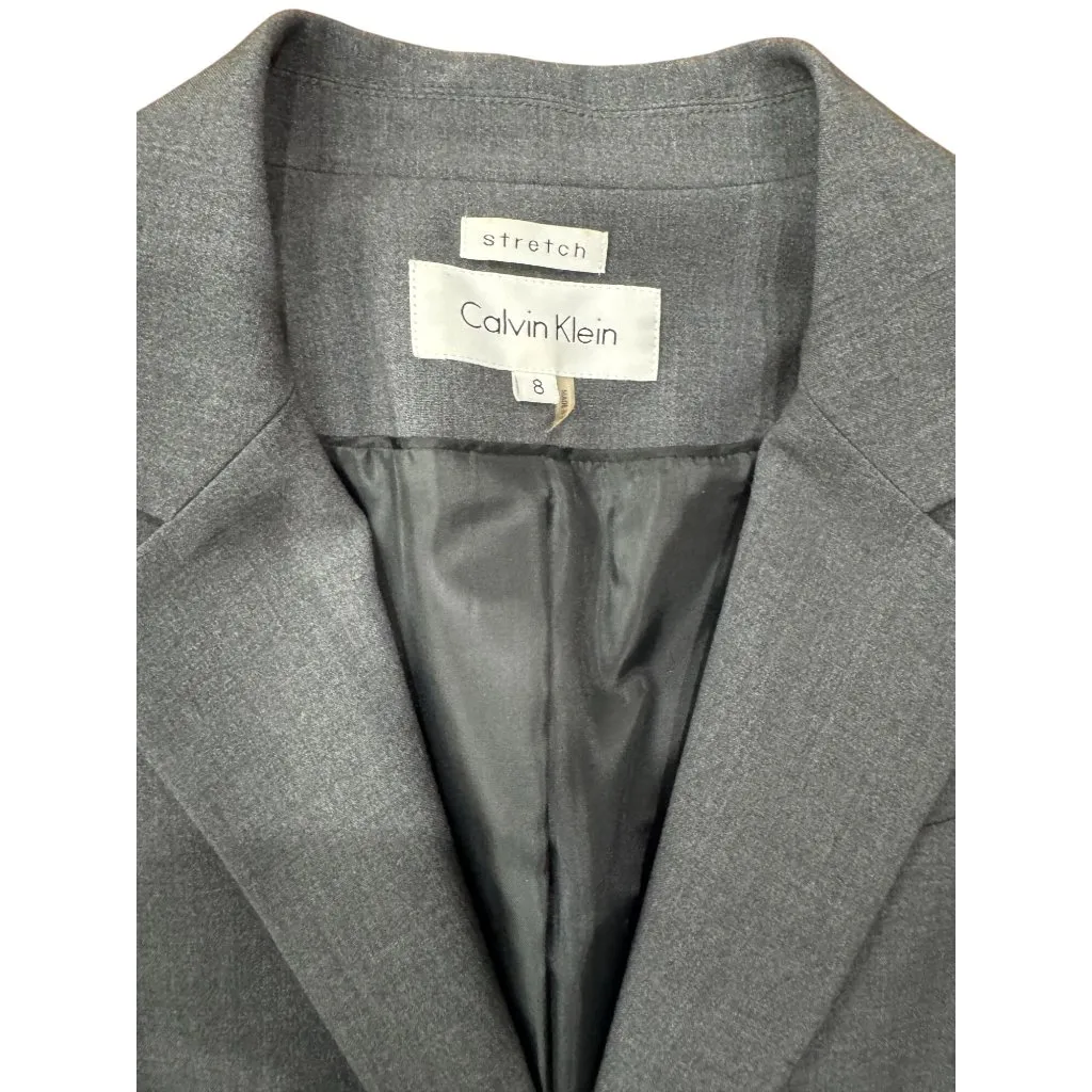 Calvin Klein Womens 8 Gray Stretch Suit Blazer Jacket Winter Chic Classic Office - Image 7