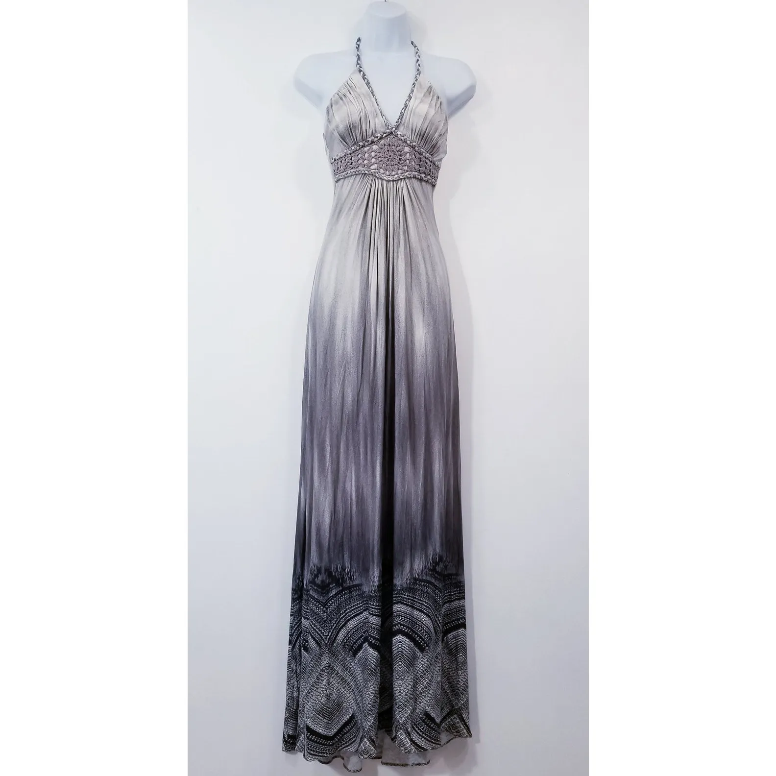 Sky Gray Braided Detail Empire Waist Halter Maxi Dress Size XS - Image 3
