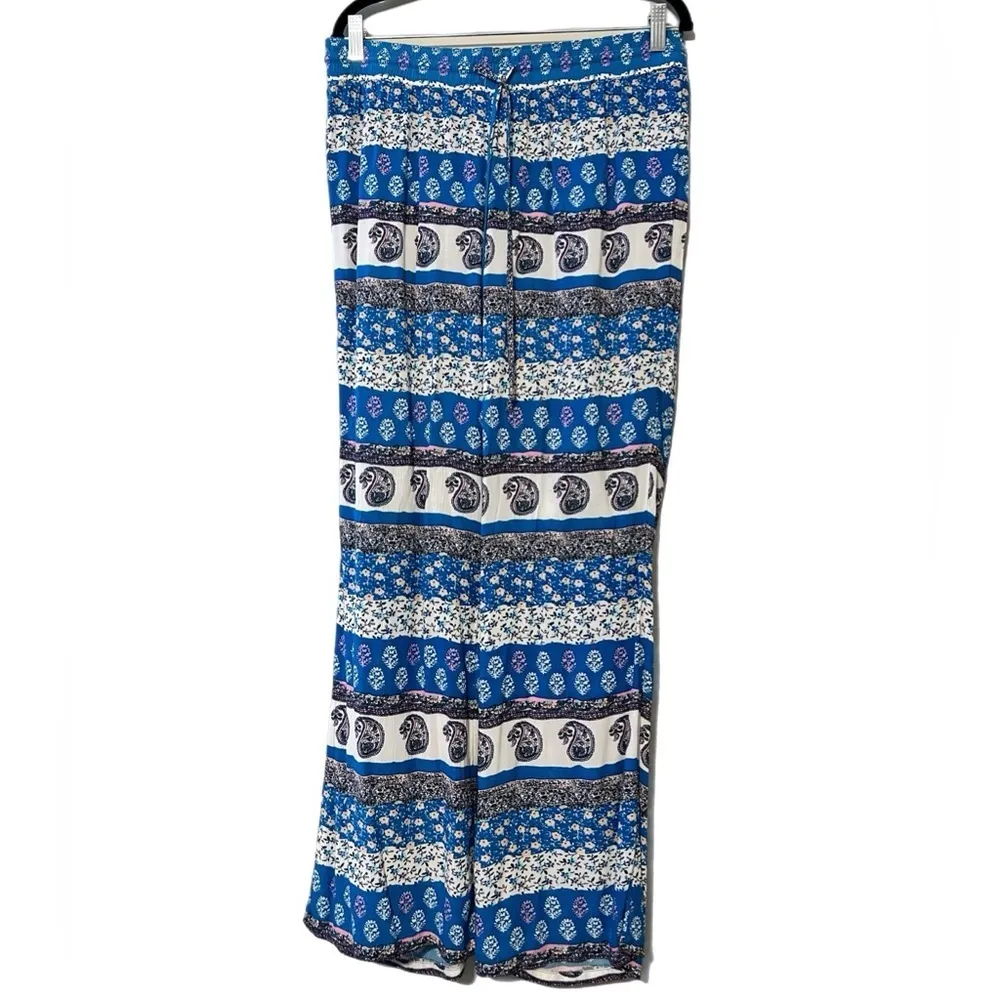 American Eagle large boho wide leg drawstring pants paisley striped blue pink - Image 11