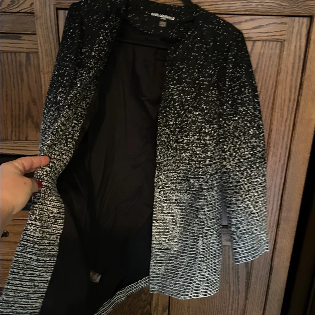 Karl Lagerfeld Paris Black White Confetti Gradient Blazer Jacket Coat Medium‎ - Image 4
