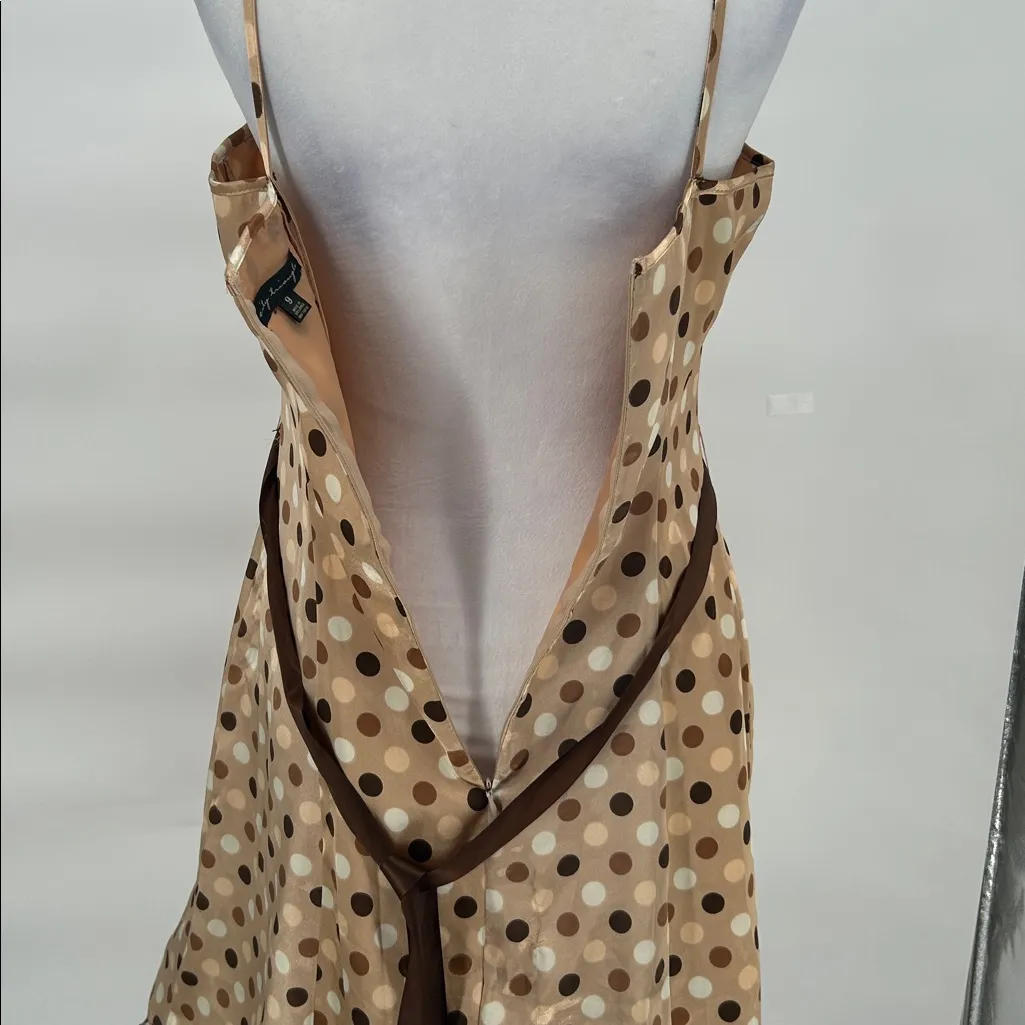City Triangle Y2K Polka Dot Party Dress Beige Brown Tie Waist Size 9 - Image 8