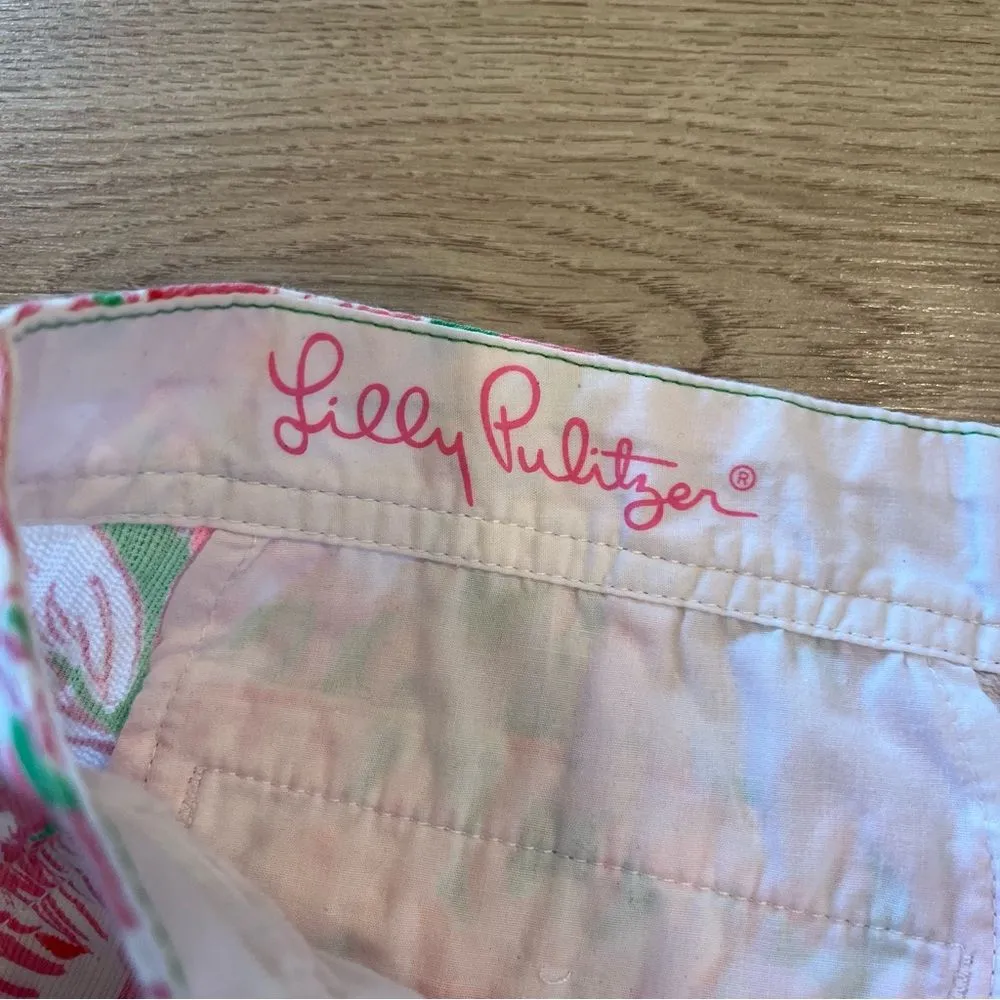 Lilly Pulitzer The Buttercup Short Pink Green Flamingo Scalloped Size 00 - Image 3