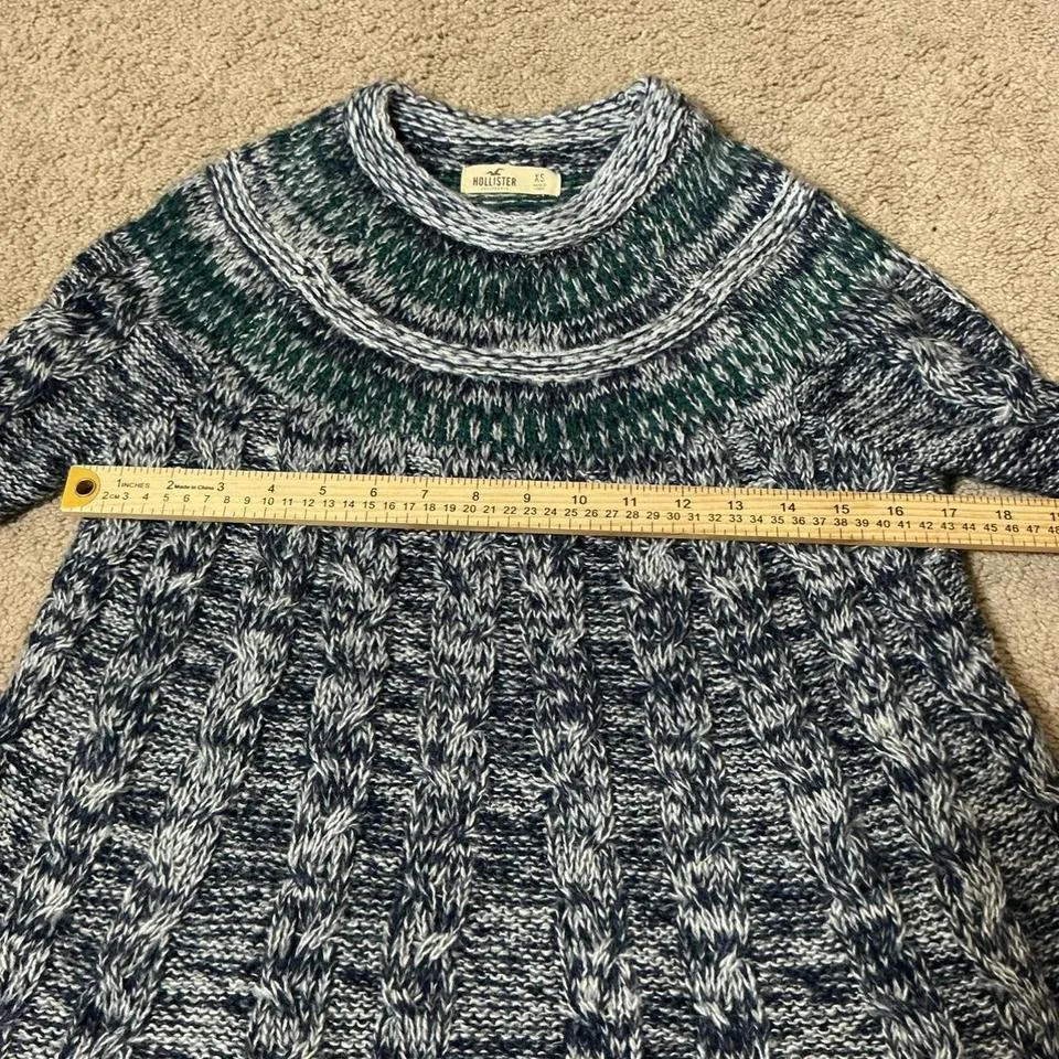 Hollister Marled Cable Knit Mock Neck Sweater Womens XS Blue Green Metallic - Image 4
