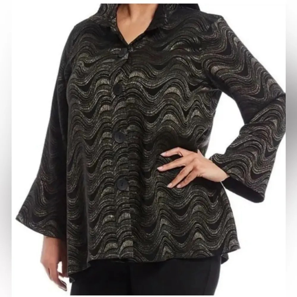 Ali Miles Black And Gold Waves Jacket Top corean neck line Size L - Image 4