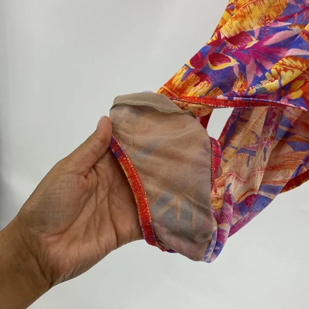 Vintage Solar Sun Thru Bathing Suit One Piece orange pink sheer Barbie 90s Size undefined - Image 2