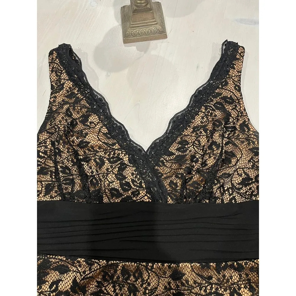 SL‎ Fashions Womens Dress Black Lace Overlay Gold Lining Sleeveless Size 6 - Image 4
