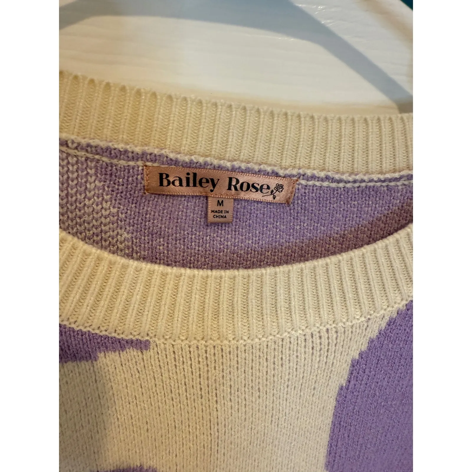 Bailey‎ Rose Smiley Face Sweater Knit Pullover Crewneck Lavender Funky M Purple Size M - Image 3