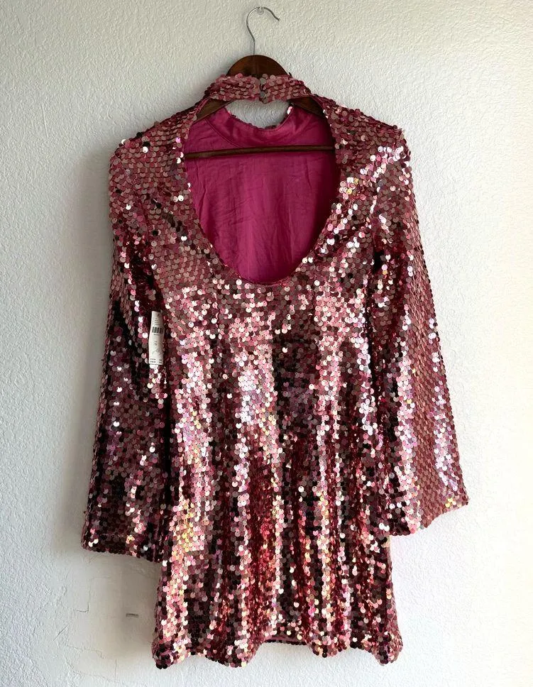 NWT Anthropologie Maeve Womens Dress Pink Sequin Long Sleeve Mini Size XS - Image 3