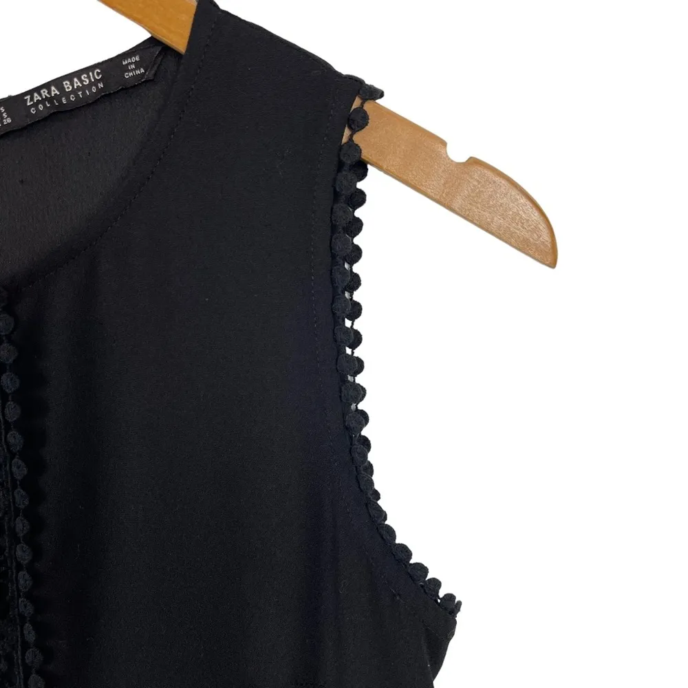 Zara Eyelet Lace Sleeveless Wide Leg Black Jumpsuit Size Small Pockets Office - Image 6