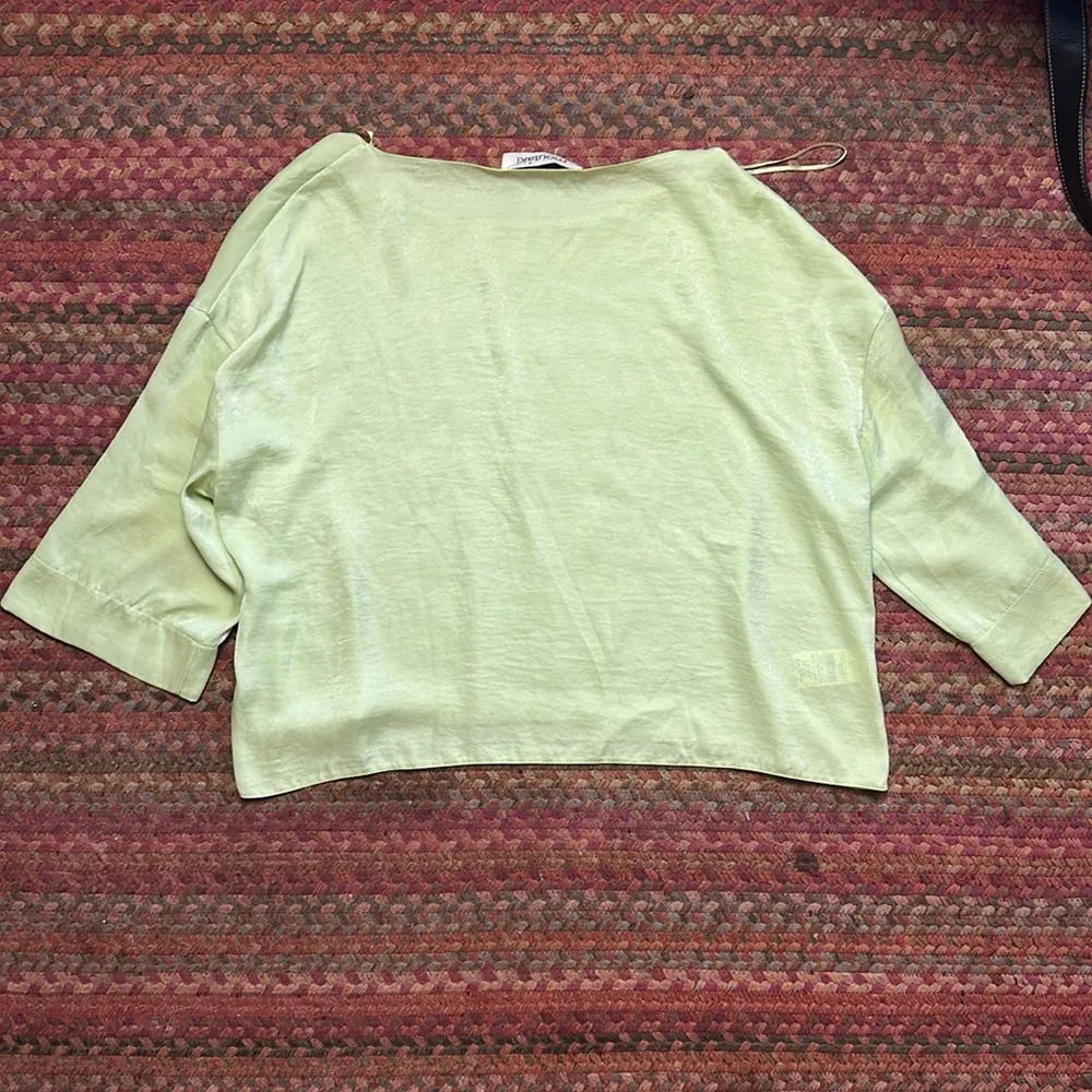 MOUTAKI GREEK GREECE GREEN 3/4 SLEEVE BLOUSE Silky lightweight BOAT NECK - Image 6