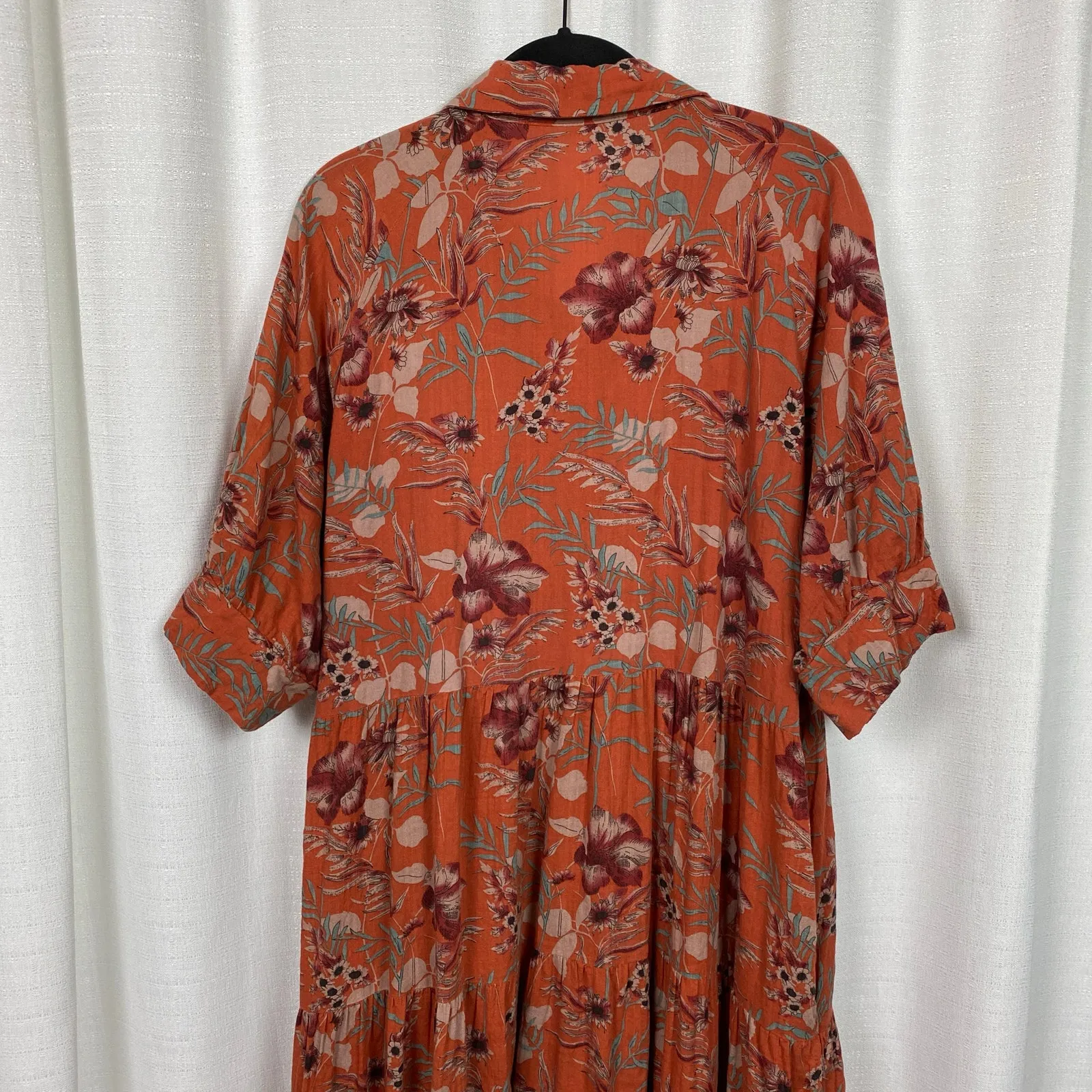 Natural Life Orange&Brown Floral Rebecca Tiered Midi Dress Sz.L - Image 12