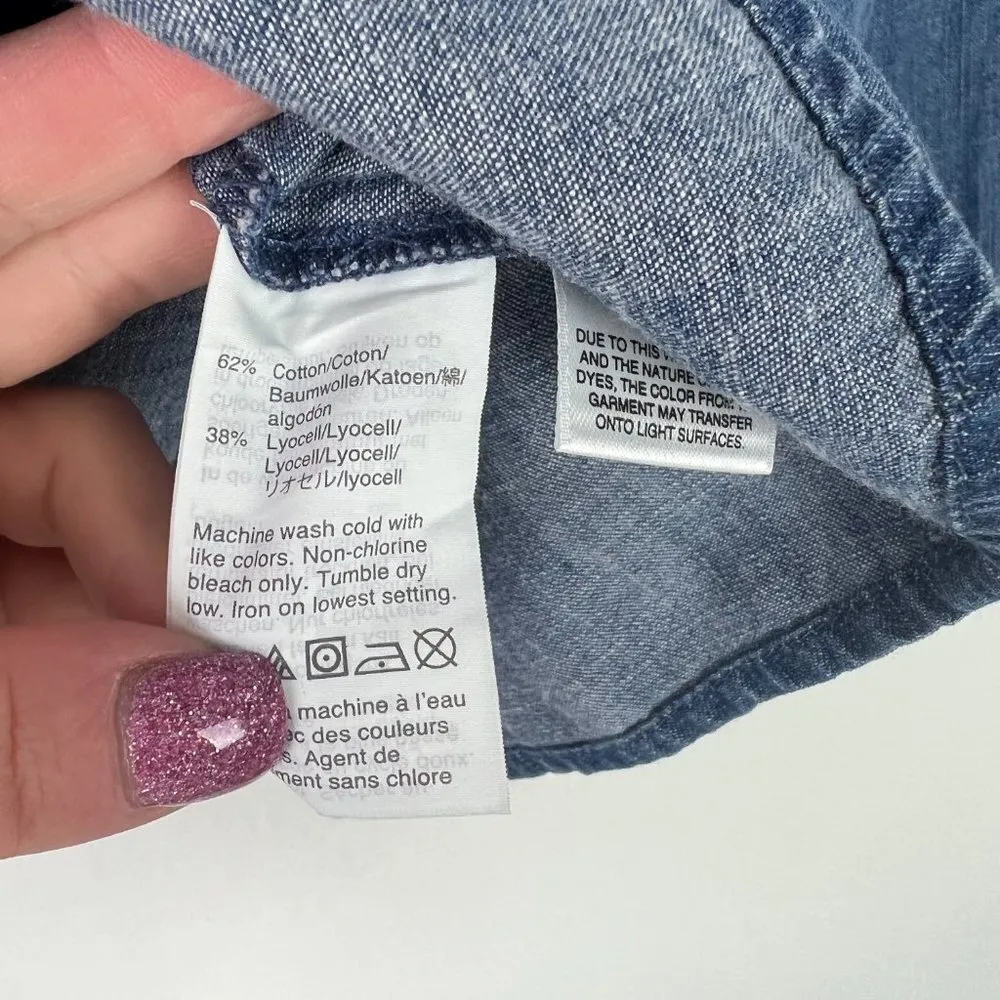 J. Crew Factory Chambray Puff-Sleeve Top in Cotton-Tencel Blue Size XS EUC A875 - Image 7