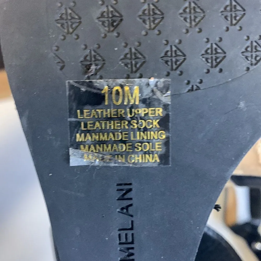 Antonio Melani Black Suede Slingback T-Strap Cork Wedge Heels - 10M - Image 11