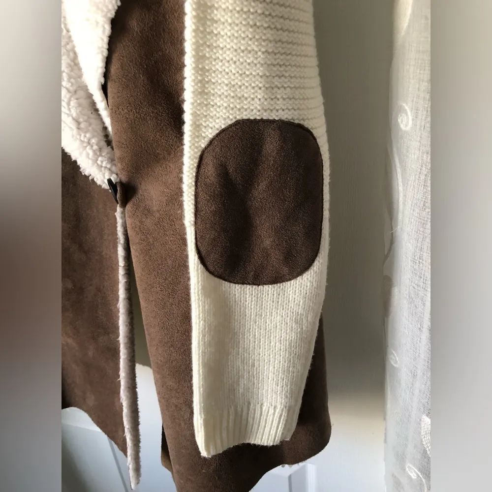Faux Suede Sherpa & Knit Sweater Jacket women Size XS - Image 7